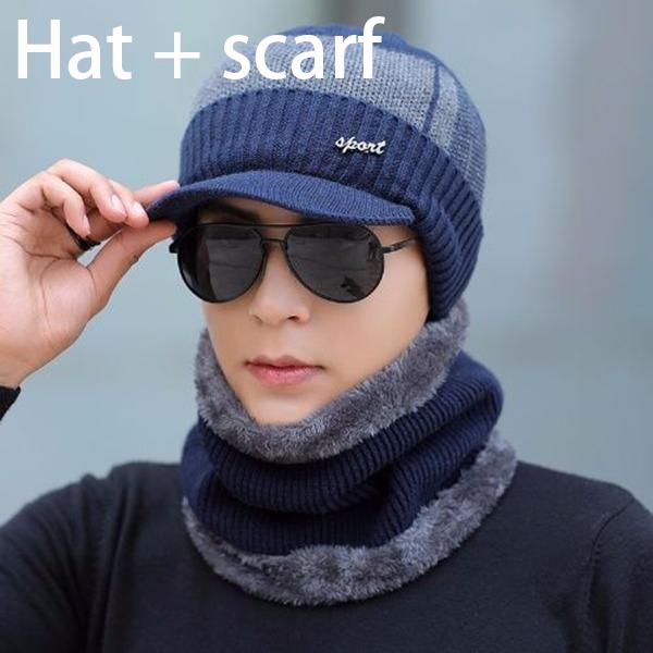 Plush Cotton hat Hat + scarf Windproof hat Autumn winter Warm hat Thick hat Man Trend knitting hat