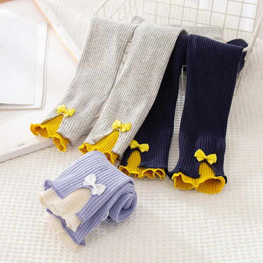 Girls' Leggings Elastic Pants Versatile Long Pants Contrast Color Lady Sweet Spring and Autumn Pants Inside and Outside