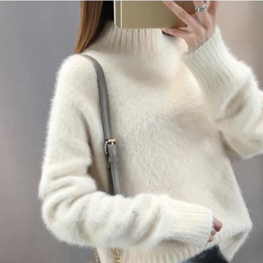 Women's Sweater Autumn Winter Women Pullover Solid Loose Warmth Half Turtleneck Sweaters Ladies Chic Soft Jumper Pull