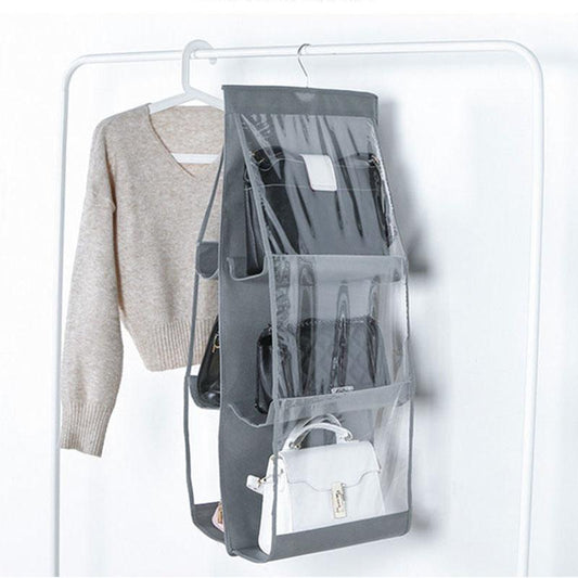 6 Pocket Folding Hanging Handbag Purse Storage Large Clear Holder Anti-dust Organizer Rack Hook Hanger Rack Bag Dust Bag