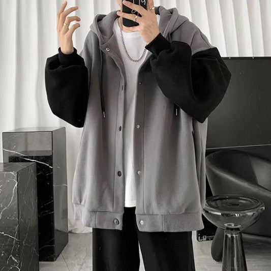 Cardigan Stitching Color Loose Zipper Casual All-match Hooded Long-sleeved Couple Jacket Warm Comfortable and Breathable