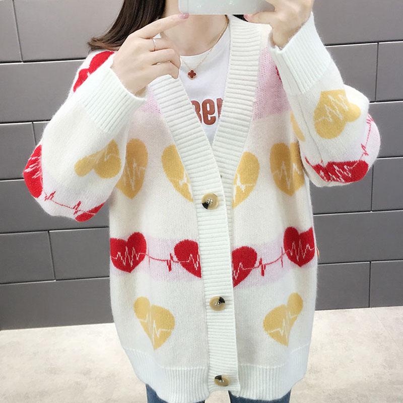 Autumn and Winter Knitted Jacket Mid-length Simple Sweater Loose Casual Women's Top