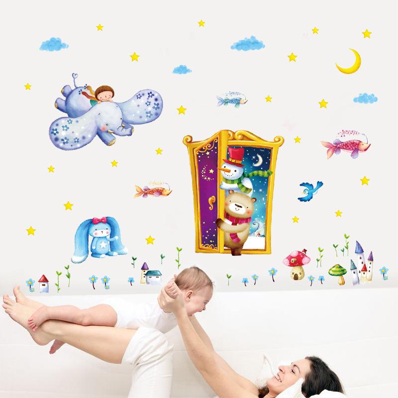Magic door wall stickers cartoon animal park kindergarten living room Dumbo wallpaper