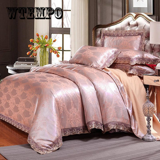 Luxury Satin Jacquard Bedding Set Duvet Cover Bed Linen Bed Sheet Pillowcases Bedclothes