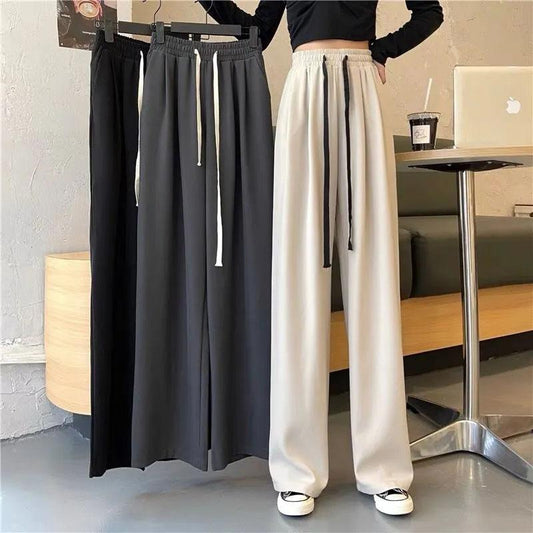 Women's Spring and Summer Loose Casual Pants Korean Style Wide-leg Pants High Waist Drape Drawstring Straight Mopping Trousers Fitness Jogging Pants