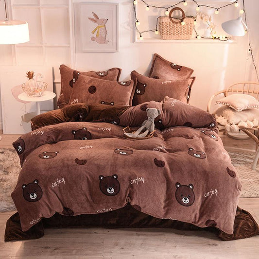 4pcs Bedding Sets Bed Linen Plush Duvet Cover Flat Sheet Bedding Set Winter King Queen Bed Set