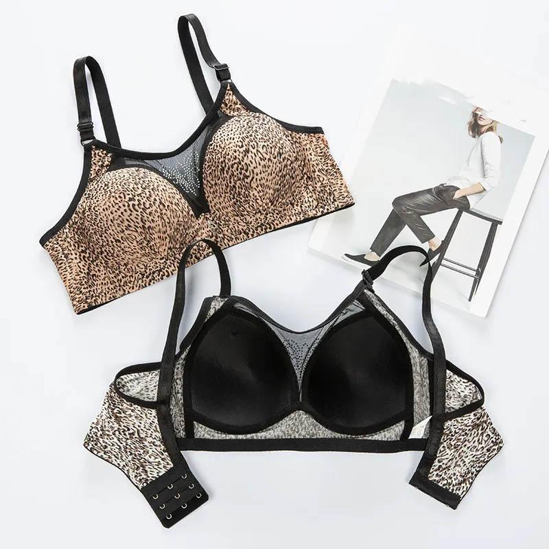 Ladies No Steel Ring Thin Bra Sexy Leopard Print Gathered Tube Top Anti-glare Anti-sagging Adjustable Breathable Bra