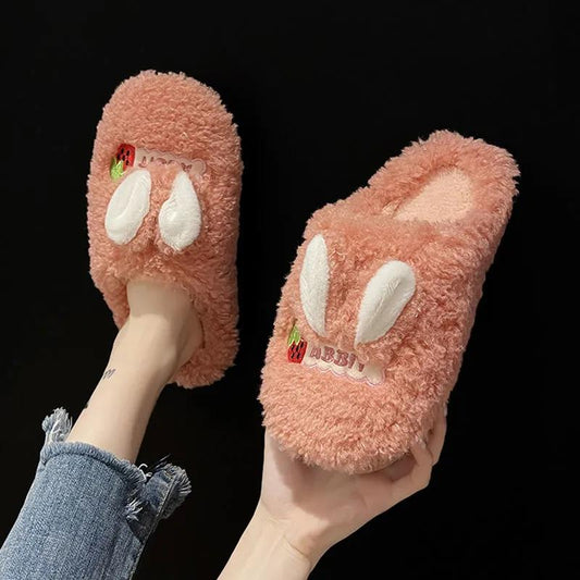 Autumn and Winter Rabbit Ears Cotton Slippers Indoor Warm Furry Flat Shoes Leisure and Entertainment Home Essentials