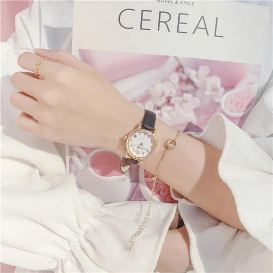 Cute Girl Watch with Gift Box Student Simple College Style Watch Transfer Beads Bracele Birthday Gift Waterproof Quartz Watch
