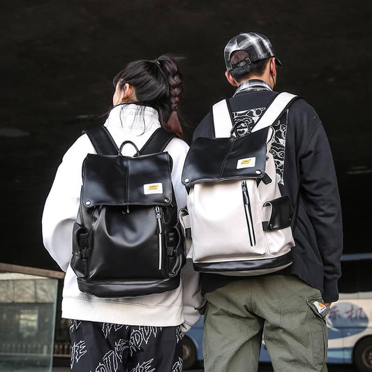 Backpack Male Large Capacity PU Leather Travel Backpack High School College Student School Bag Female Korean Version USB Computer Backpack