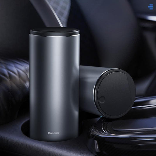 Car Trash Can Storage Bag Box Front Row with Cover Car Built-in Bucket Can Hold Cup Holder Large Capacity Desktop Push Trash Can
