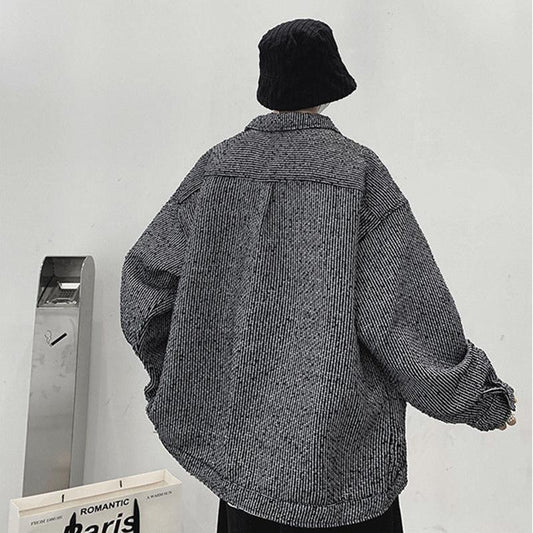 Temperament Jacket Men's Xiaoxiang Wind Lapel Early Autumn Long-sleeved Couple Casual Loose All-match Top Long-sleeved Warm Jacket