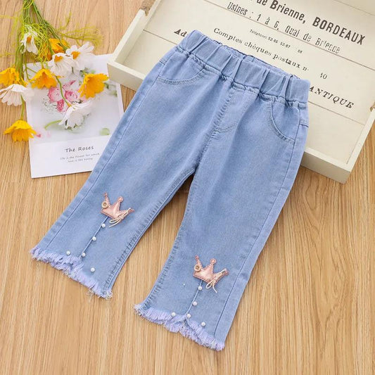 Girls' Jeans Summer Clothes Western Style Cropped Pants Children's Thin Denim Pants Outer Wear Children's Baby Pants Summe