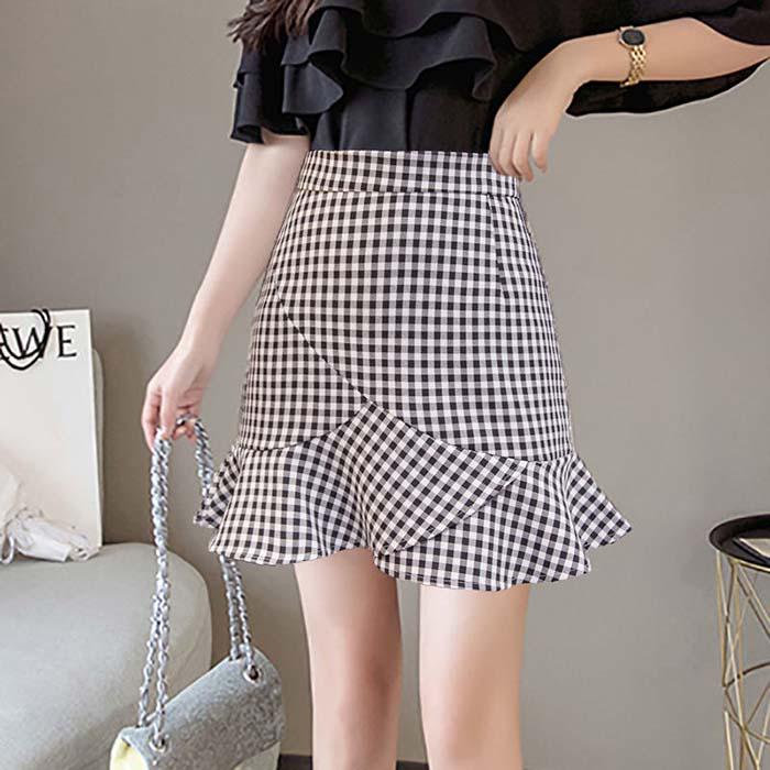 Pofulove Women Anti-light Skirt High Waist Slim Sexy Plaid Mermaid Hip Skirt A-line Short Skirts