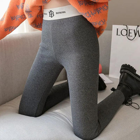 Autumn and Winter Plus Velvet Thick Black Outer Wear Tight-fitting Threaded Bottoming Pants Women's Thin High-waist Warm Cotton Trousers