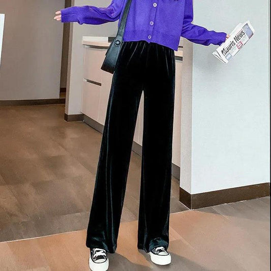 Gold Velvet High-waisted Wide-leg Pants Women Spring and Autumn Drape Loose Straight All-match Velvet Mopping Trousers