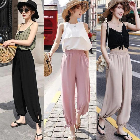 Bloomers Girls Spring and Summer Large Size Loose Nine-point Wide-leg Pants High-waisted Thin Wild Harlan Casual Pants