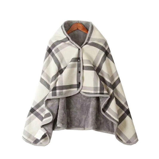 Shawl Cloak Blanket Autumn and Winter Thickening Heating Thermal Office Nap Blanket Air Conditioning Blanket Flannel Buckle Cover Blanket