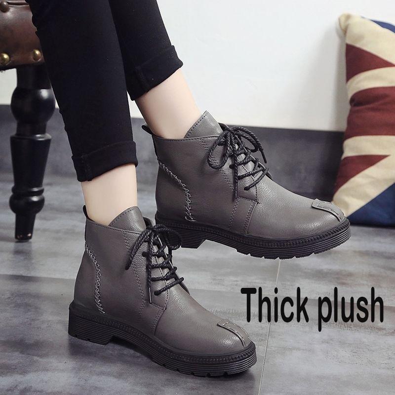 Pair of Women Shoes Women Ankle Boots Lace Up England Round Toe Flat Pair of Women's Martin Boots