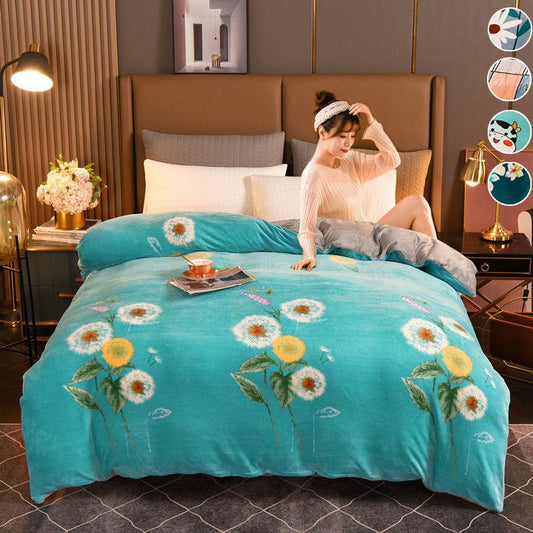 1pc Winter Warm Flannel Quilt Cover Double-sided Fleece Quilt Cover Single Double Flannel Quilt Cover Twin Queen King Size