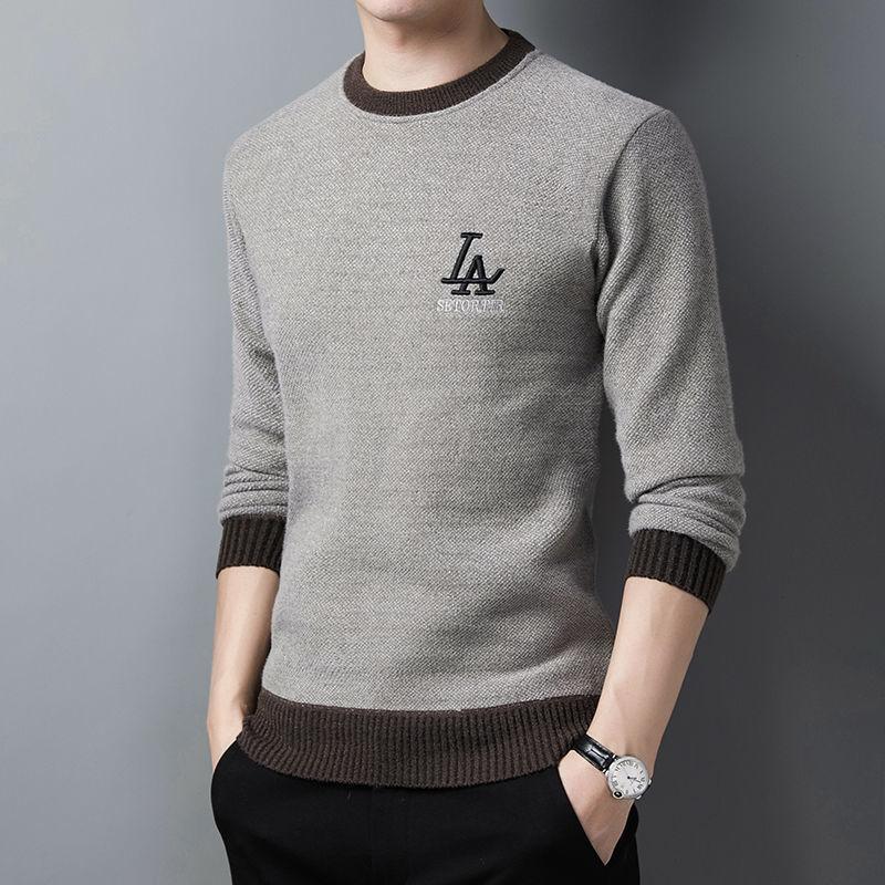 Sweater Men's Round Neck Plus Velvet Loose Top Winter Fashion Knitted Bottoming Shirt Boutique Warm Top Men