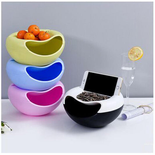Creative Double-layer Lazy Fruit Plate Nibbling Melon Seed Plate Lazy Artifact Multi-functional Mobile Phone Bracket