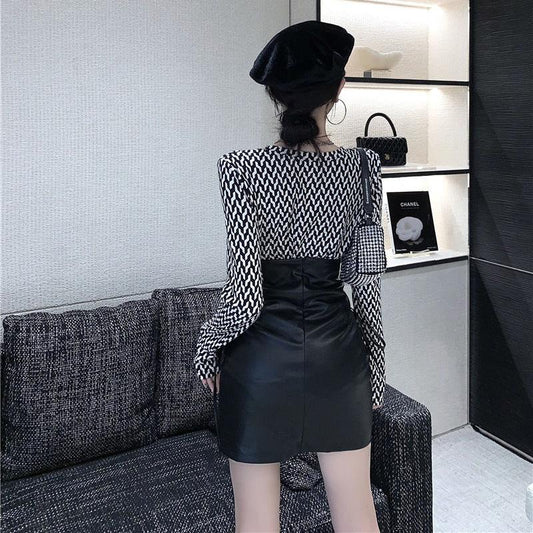 Lace-up High Waist Leather Skirt Women's Spring and Autumn Outer Wear Split PU Leather Skirt