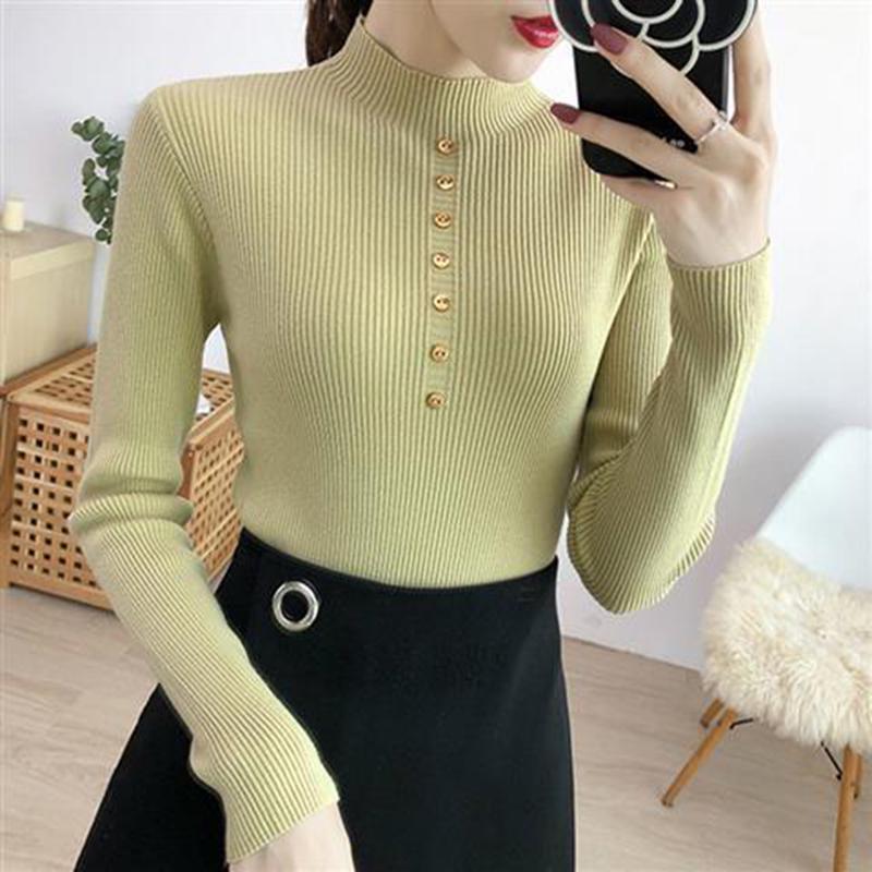 Women's sweaters with buttons long sleeve tight-fitting slim Turtleneck sweater warm winter