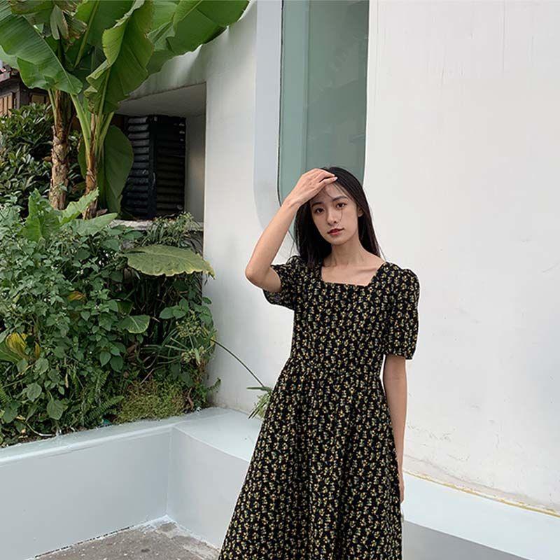 Ladies Summer Chiffon Skirt French Retro Oil Painting Floral Dress Mid-length Temperament Thin Versatile