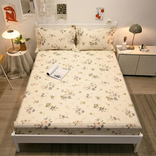 Three-piece Skin-friendly Cotton Bedspread Bed Sheet Pillowcase Non-slip Thick Protective Cover Mattress Cover