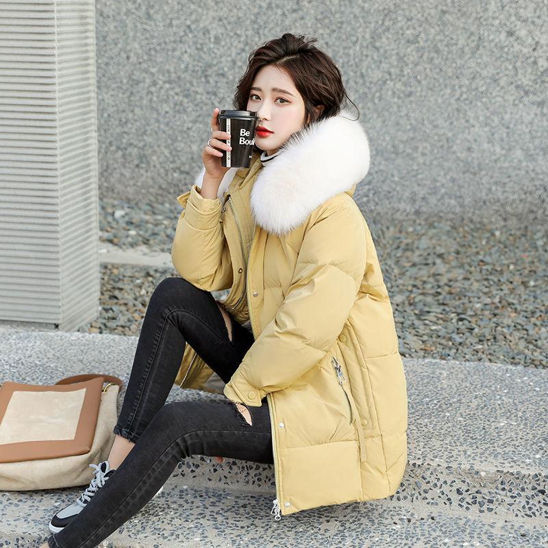 Down Jacket Women's Mid-length White Duck Down and Real Fur Collar Warm Winter Fashion Korean Style Slim Coat