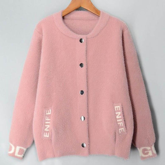 Imitated Mink Velvet Jacket Women Spring and Autumn Wear All-match Thin Baseball Uniform Knitted Cardigan