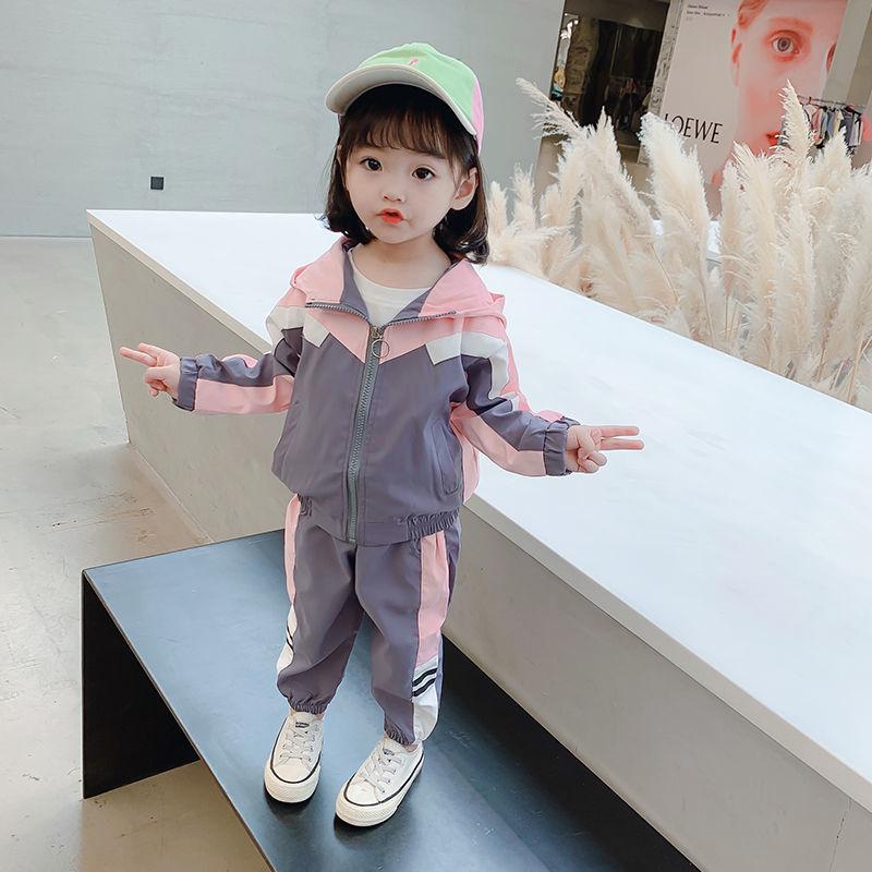 Boys and Girls Spring and Autumn Hooded Stitching Suit Two-piece Outdoor Sports Suit Korean Casual Sets