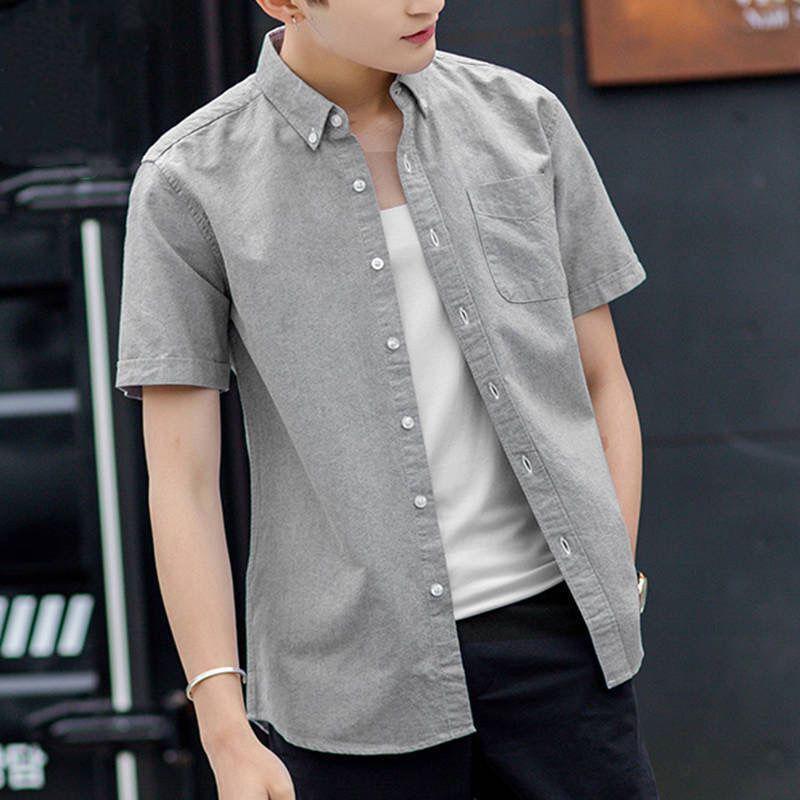 Men's Short-sleeved Shirt Solid Color Casual Cotton Shirt Young and Middle-aged Spring and Summer Oxford Shirt