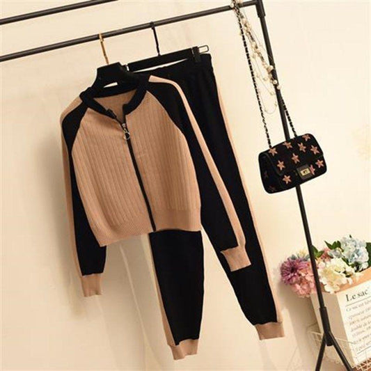 2pcs/set Women Knitted Tracksuit Cardigan Sweater + Carrot Jogging Pants 2piece Set Pullover Sweater Set Knitted Outwear