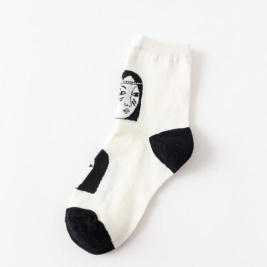 Women Cotton Crew Socks Autumn Winter Fashion New Simple Creative Fun Printing Trend Short Socks
