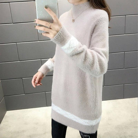 Half-high Neck Mink Velvet Sweater Mid-length Loose Padded Bottoming Shirt Fashion Simple Female Dress