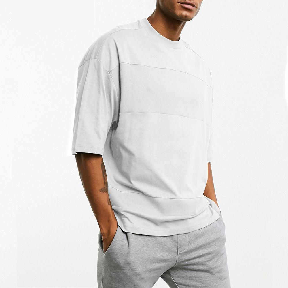 Men's Five-point Sleeve Fitness T-shirt Loose Casual Sports Running Training Clothes Solid Color Stitching Top