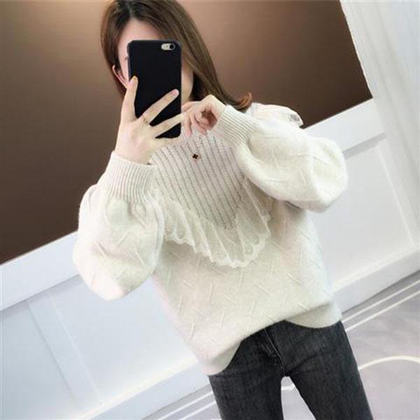 Casual Style Sweater Spring and Autumn Loose Lace Trim Bottoming Shirt Fashion Simple Female Top