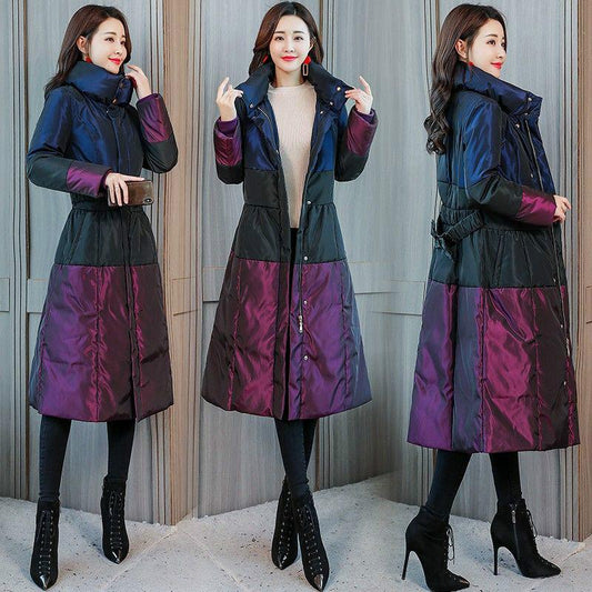 Women's Long Parka Jackets Slim Color Block Hooded Parka Coat Plus Size Thick Warm Winter Coat Outwear