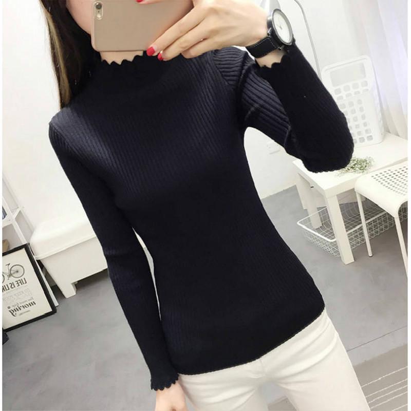 Pofulove Half Turtleneck Sweater Thickened Bottoming Shirt Women Long Sleeves Autumn Winter Sweater