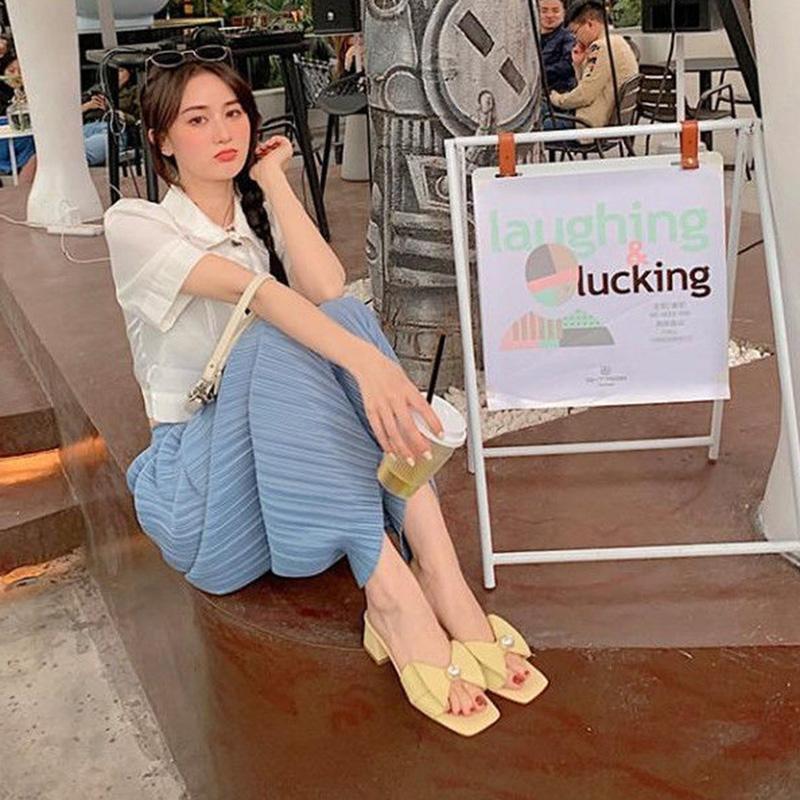 Sandals and Slippers Women's Summer Small High-heeled Shoes, Wear Korean Version of All-match Thick-heeled Women's Slippers with Mid-heel