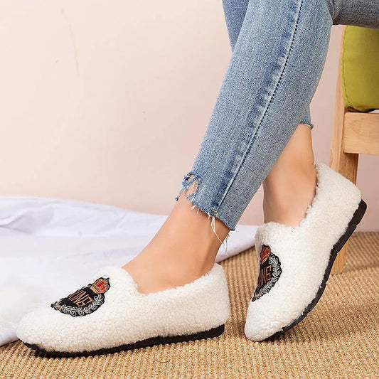 Warm Cotton Slippers Ladies Indoor Thick-soled Non-slip Warm-keeping Bag-heeled Cotton Shoes Soft Bottom Hairy Confinement Peas Shoes