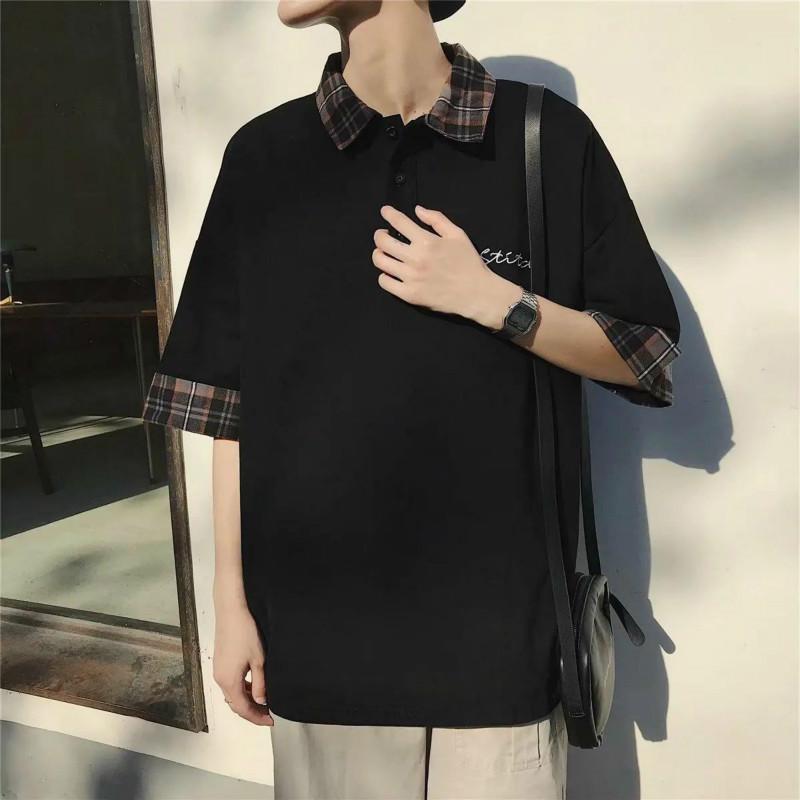 Summer Short-sleeved T-shirt Men's Half-sleeved T-shirt Trend Student Shirt Lapel Five-point Sleeve