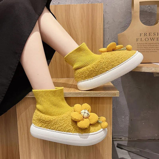 Snow Boots Women's Fur One Winter All-match Thick-soled Non-slip Short-tube Short Boots Sweet and Cute Comfortable Knitted Shoes