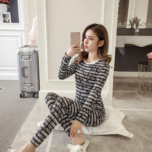 Autumn and Winter Thermal Underwear Female Student Suit Body Slimming Autumn Clothes Long Trousers Bottoming Plus Velvet Thin Two-piece Suit