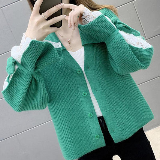 Spring and Autumn Cardigan Solid Color Sweater Lapel Short Outer Jacket Sweet Style Female Jacket