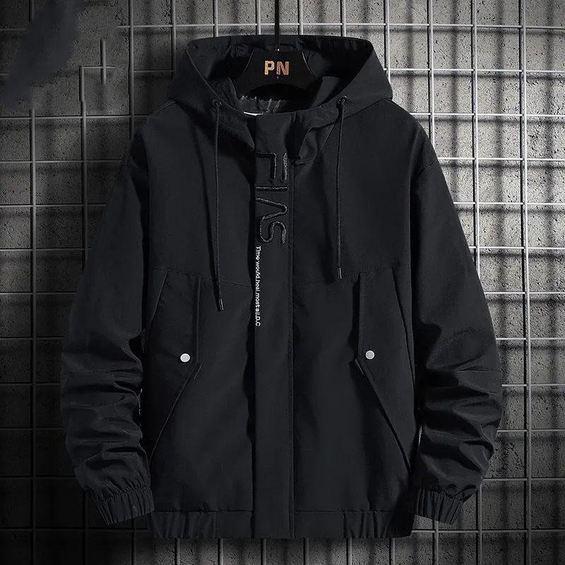 Spring and Autumn Men's Jacket Hooded Coat Colorblock Printing Top Trend Simple Bomber Jacket Zipper Sportwear