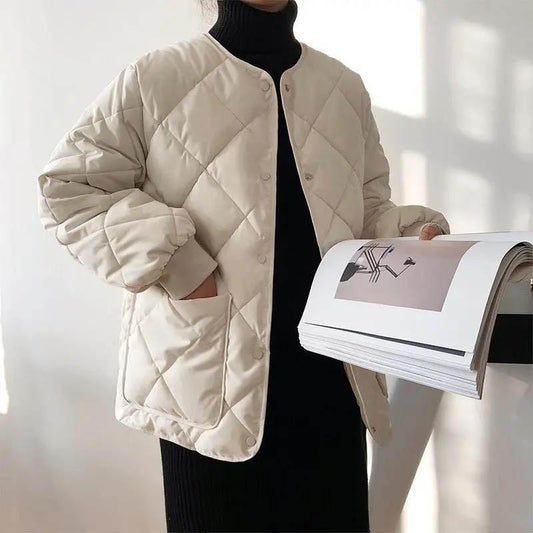 Cotton Coat Thick Round Neck Bread Coat Diamond Loose Down Jacket Women