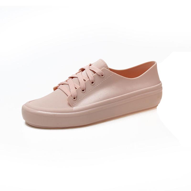 Women Flats 2020 Arrival Antiskid Lace Up Round Toe Casual Shoes Outdoor Water Proof Comfortble Soft Women Jelly Shoes